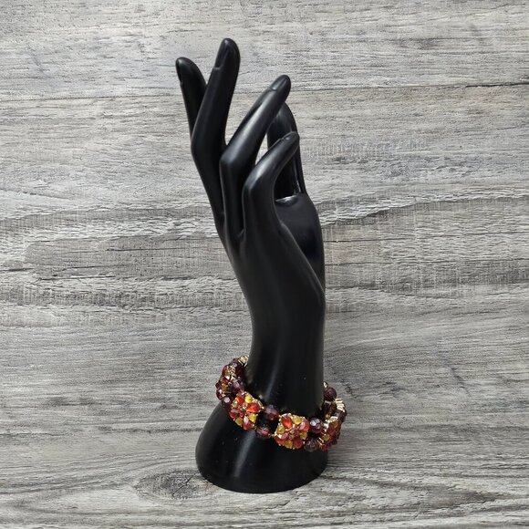 🏆Vintage Retro Gold Tone Faceted Beaded Crystal Bloom Link Stretch Bracelet - Picture 7 of 7